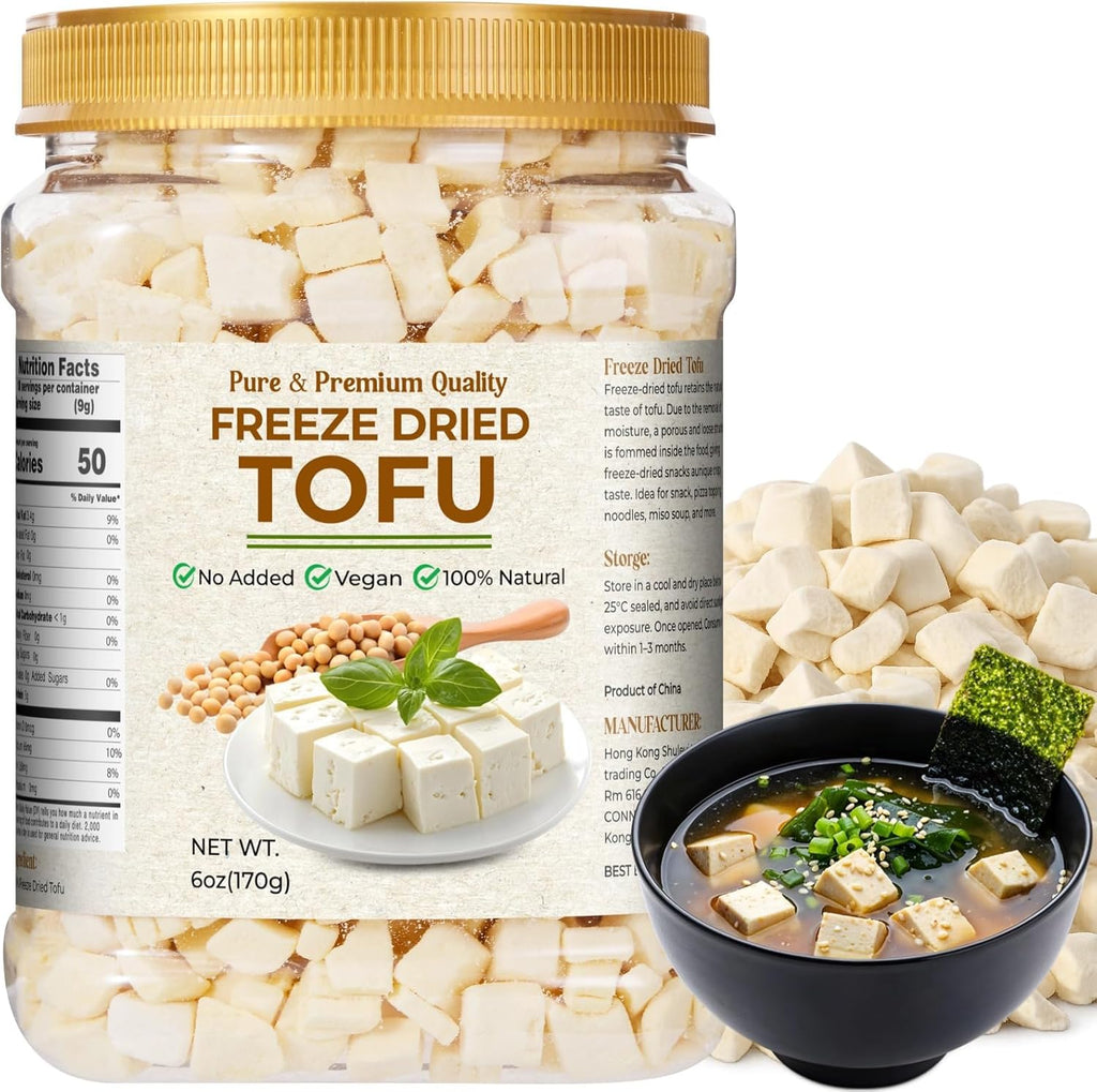 6oz Freeze Dried Tofu Cubes – Delicious Dehydrated Tofu, Ready to Eat Non-GMO Resealable Can, Instant Vegan Food for Ramen Toppings, Miso Soup, Hiking & Emergency Keto Meals