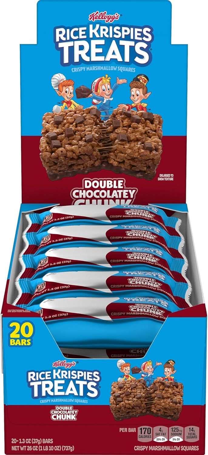 Rice Krispies Treats Marshmallow Snack Bars, Kids Snacks, School Lunch, Double Chocolatey Chunk, 26oz Box (20 Bars)