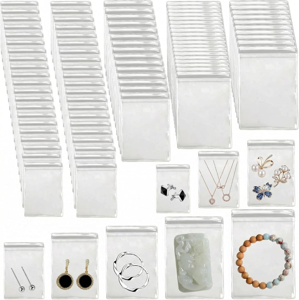 160Pcs Clear PVC Self Seal Jewelry Bags 5 Sizes Resealable Zipper Bags, Anti-Tarnish Storage Bags for Earrings Rings Jewelry Organizer and Packaging