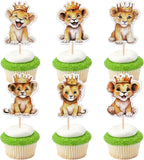 36 PCS Lion Cupcake Toppers - Jungle Safari Animal Crowns & Picks for Lion Animal Theme Baby Shower Kids Boys Girls Birthday Party Cake Decorations