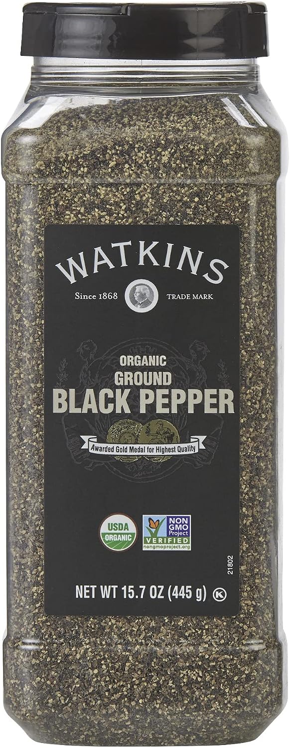 Watkins Gourmet Spice, Organic Ground Black Pepper, Bulk Food Service Size, 15.7 oz (Pack of 1)