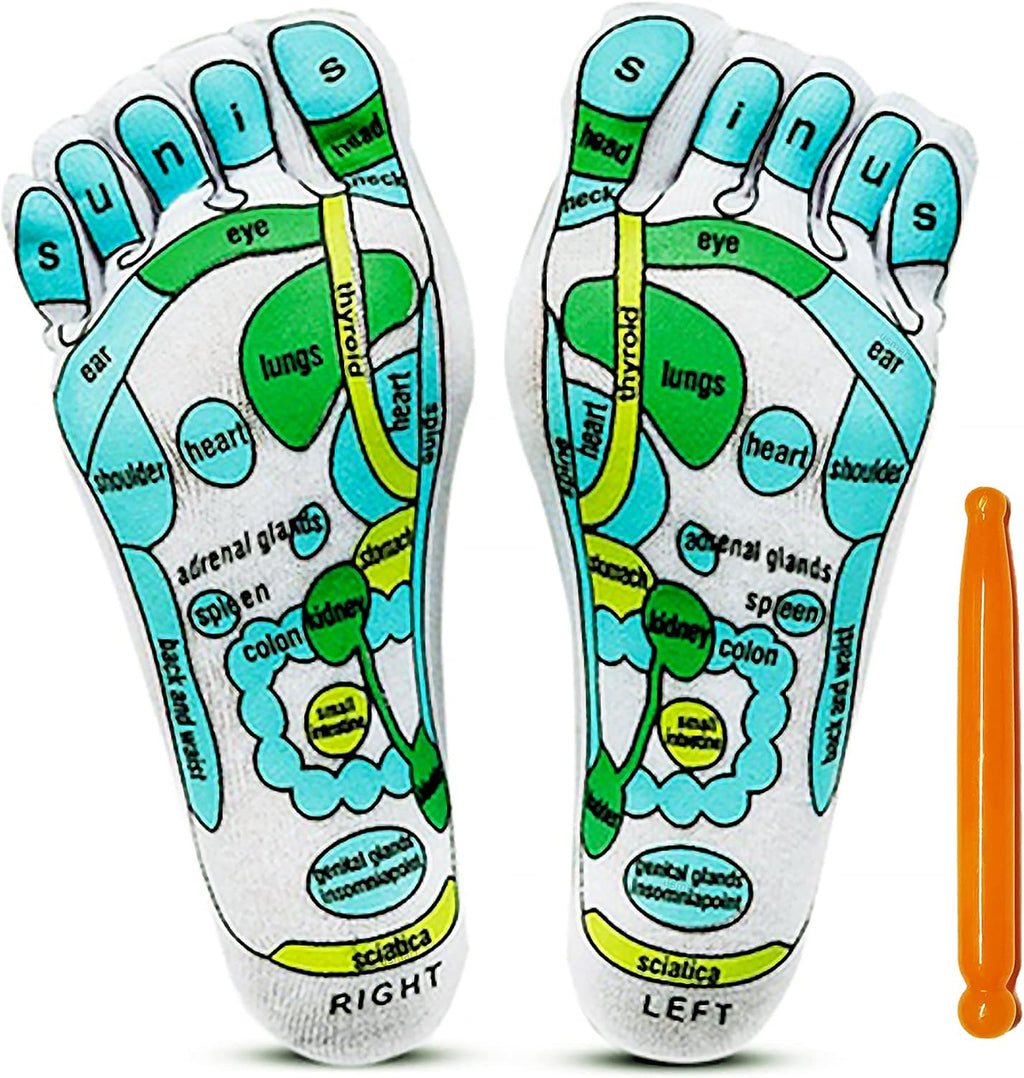 Acupressure Reflexology Socks for Women & Men Foot Massage Five Toe Separate Socks Cotton Reflexology Acupressure Charts & Rod Included; Relief Body Stress & Aches, Trigger Health & Wellness
