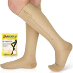 Ailaka Zipper Compression Socks Medical, 15-20 mmHg Knee High Compression Socks for Men Women, Close Toe Support Socks for Varicose Veins, Edema, Recovery, Pregnant, Nurse(Beige, Large)