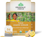 ORGANIC INDIA Tulsi Lemon Ginger Tea Bags - Herbal Tea, Stress Relieving & Reviving, Immune Support, Aids Digestion, Vegan, USDA Certified Organic, Non-GMO, Caffeine-Free - 18 Infusion Bags, 3 Pack