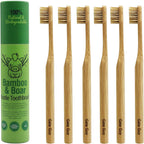Gaia Guy Natural Bristle Bamboo Toothbrush (NO Nylon - Boar Hair ONLY) - Totally Compostable & Biodegradable Boar Bristle and Bamboo Toothbrushes - Zero Waste - 6-Pack