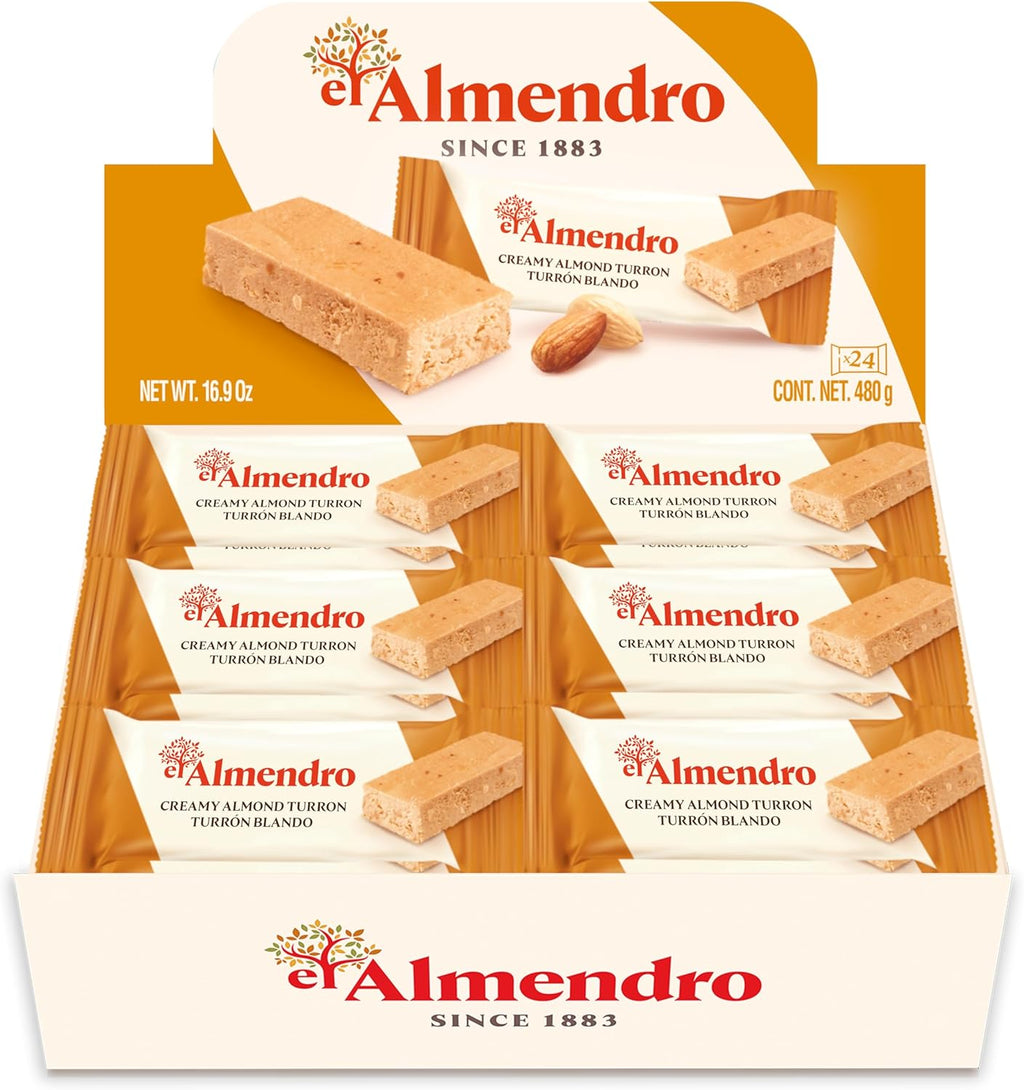 Creamy Almond Turron Nougats From Spain, Traditional Spanish Candy Individually Wrapped, 24 Turron Blando Bars By El Almendro, Dessert, Gluten Free Easter Candy Basket Stuffers For Adults