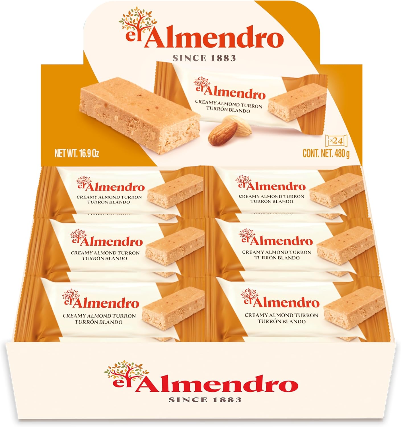Creamy Almond Turron Nougats From Spain, Traditional Spanish Candy Individually Wrapped, 24 Turron Blando Bars By El Almendro, Dessert, Gluten Free Easter Candy Basket Stuffers For Adults