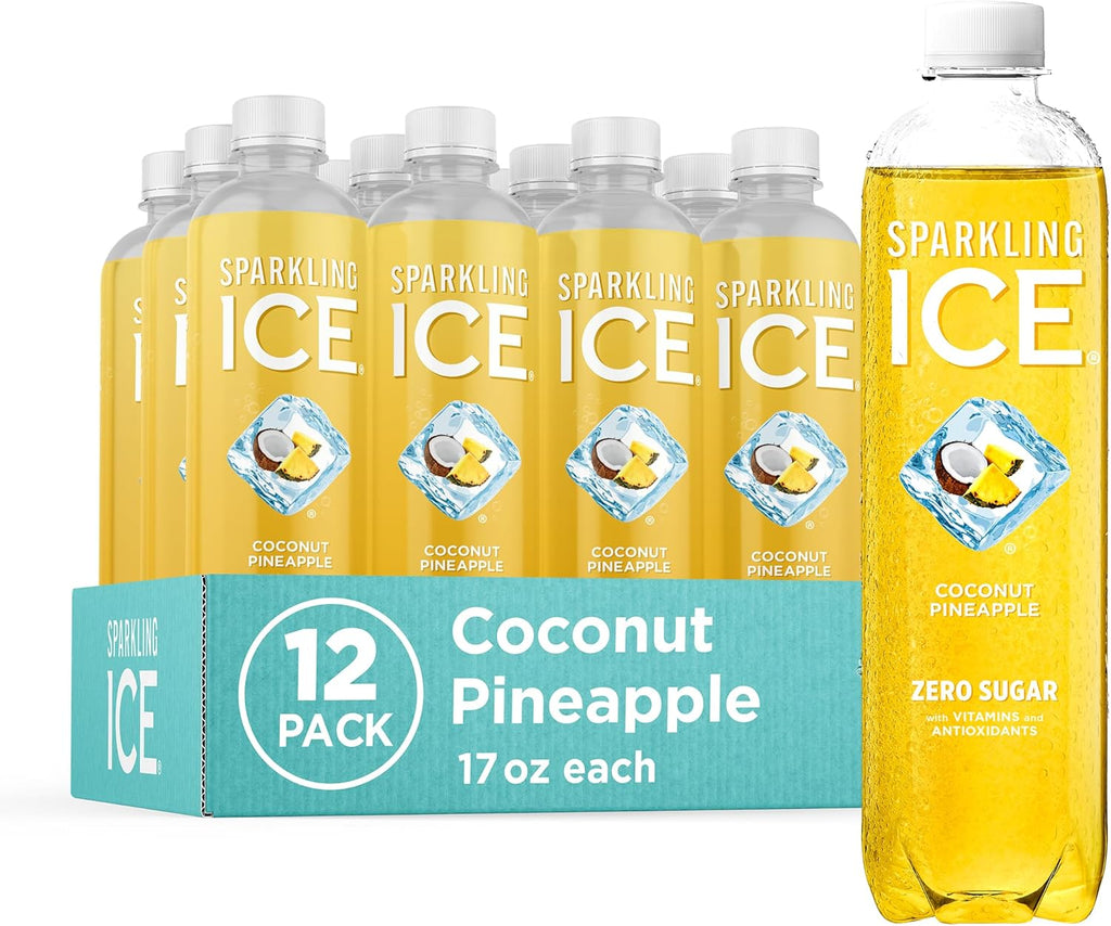 Sparkling Ice, Coconut Pineapple Sparkling Water, Zero Sugar Flavored Water, with Vitamins and Antioxidants, Low Calorie Beverage, 17 fl oz Bottles (Pack of 12)