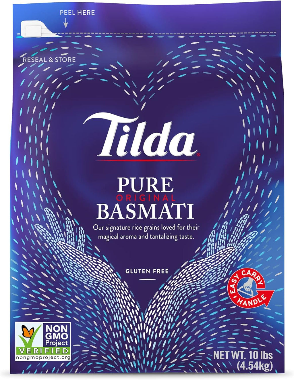 Tilda Pure Basmati Rice, Premium Aromatic and Authentic Rice, Large Resealable Bag, 10-Pound Bag,White