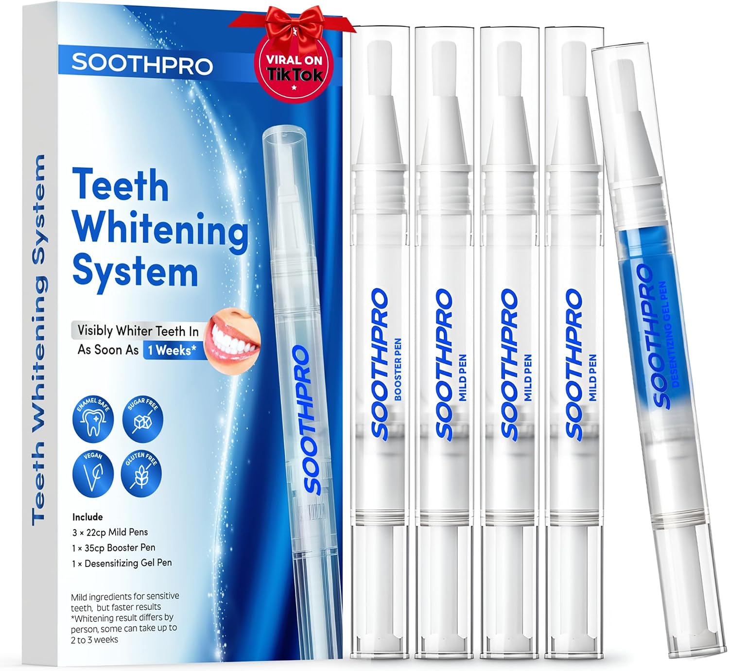 Teeth Whitening Pen Gel Kit: 22% & 35% Carbamide Peroxide Gel for Stain Removal - Enamel Safe with Soothing Gel Pen for Sensitive Teeth (5 Pack)