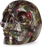 Artistone 2.0" Halloween Dragon Blood Stone Crystal Skull Figurine Decor Healing Stones,Hand Carved Human Skull Head Sculpture Ornaments Gifts for Home Kitchen,Art Room Decoration