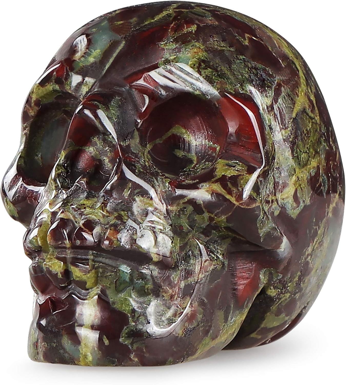Artistone 2.0" Halloween Dragon Blood Stone Crystal Skull Figurine Decor Healing Stones,Hand Carved Human Skull Head Sculpture Ornaments Gifts for Home Kitchen,Art Room Decoration