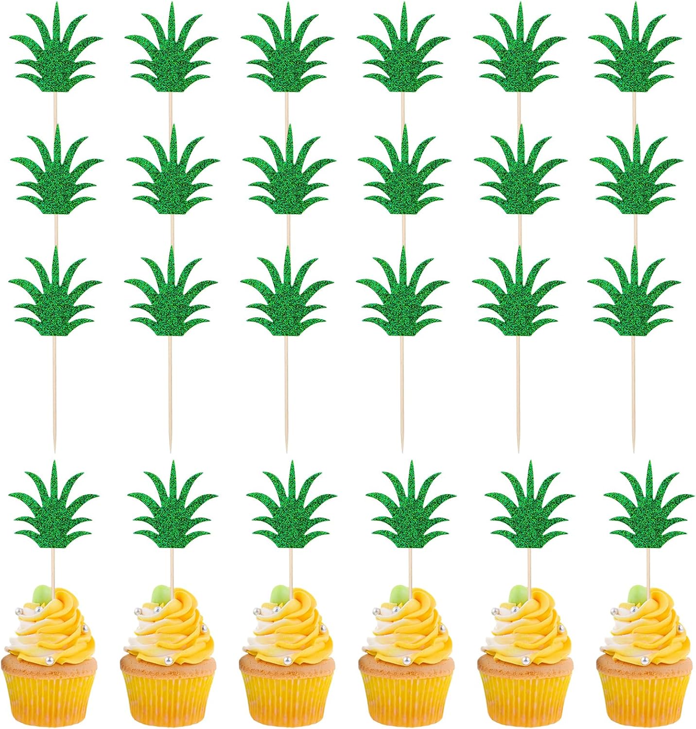Molain 24PCS Pineapple Cupcake Donut Cake Toppers, Pineapple Cute Cupcake Picks for Summer Tropical Hawaiian Party Pineapple Theme Baby Shower Kids Birthday Cake Decorations