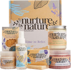 Nurture by Nature Spa Gifts for Women - Mothers Day Gifts for Mom, Self Care Gift Set & Spa Gift Basket for Women, 6 Piece Bath Set with Candle, Bath Bomb, Salts & Pillow Spray - Relaxation Gifts