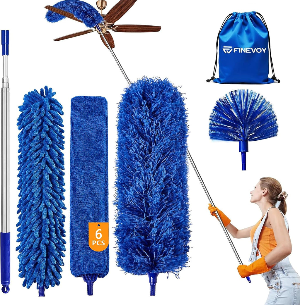 Dusters 6-in-1 Kit, Duster with Extension Pole 100 Inches, Dusters for Cleaning, Cobweb Duster, Microfiber Feather Gap Duster Cleaner for Fans, Blinds, Cars and Furniture