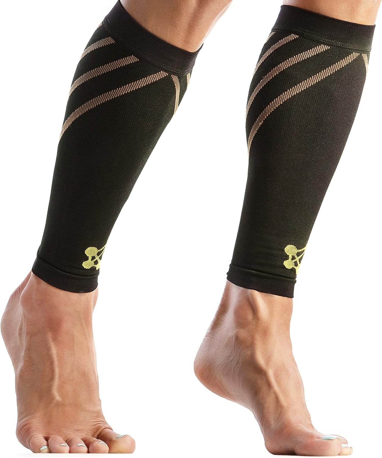 CopperJoint Calf Compression Sleeve for Men & Women Medium Copper Stripe-Firm Snug Fit Support for Shin Splints, Cramps, Varicose Veins-Copper Infused Nylon Pull-On Leg Sleeve for Sports & Daily Wear