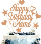 Personalized Happy Birthday Cake Topper | Customized Name Cake Decoration | Double Sided Glitter Card | Rose Gold