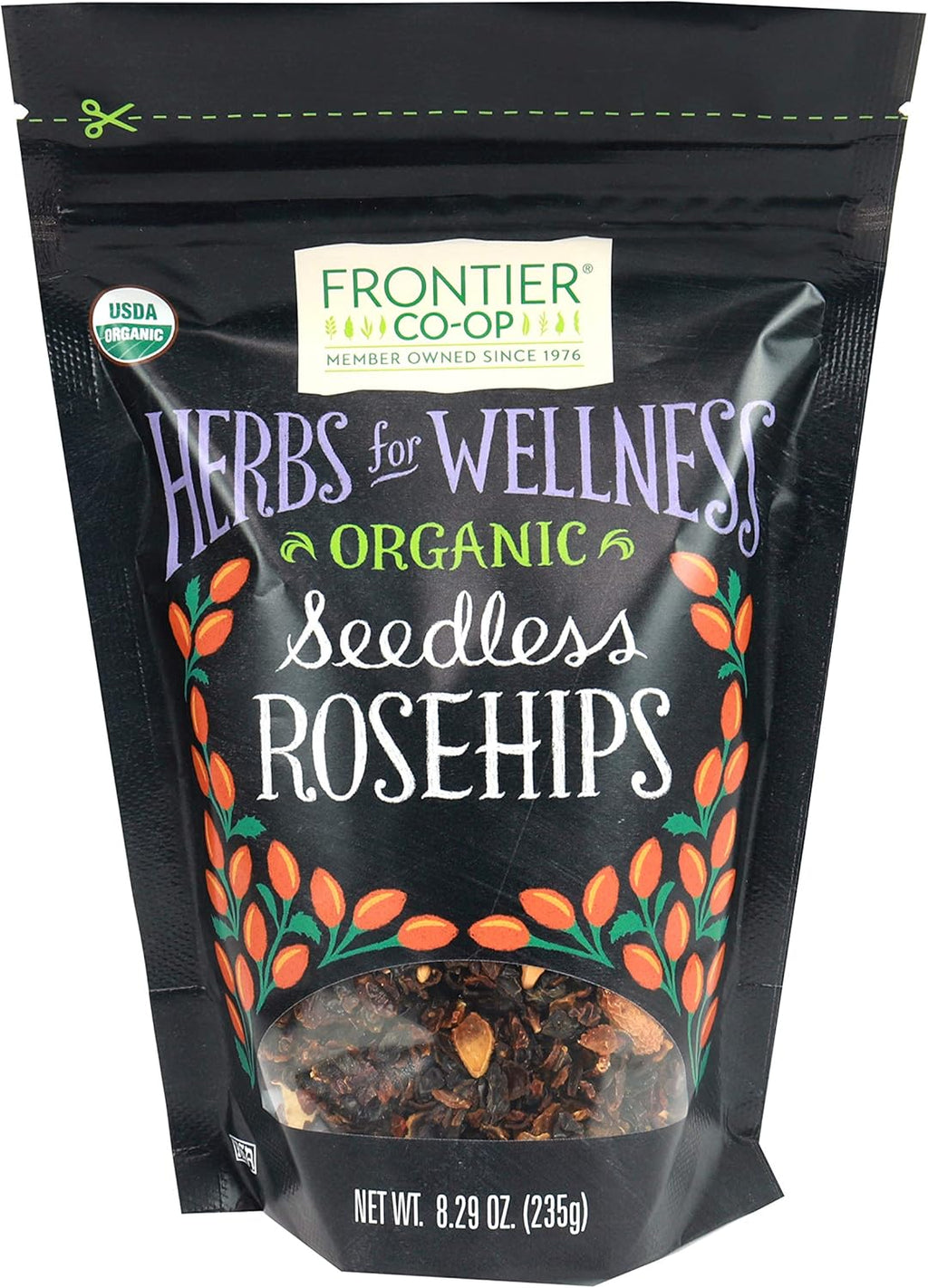 Frontier Co-op Organic Seedless Rosehips, 8.29 oz | Dried Rose Hips for Rosehip Tea Organic, Powder, Oil and More | 8.29 Ounces (235 Grams)