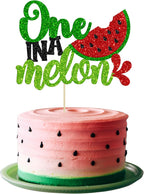 Gyufise 1Pc Watermelon Cake Topper Glitter One in a Melon Cake Pick Watermelon First Birthday Cake Decorations for Summer Fruit Baby Shower Boys Girls 1st Birthday Decorations Green