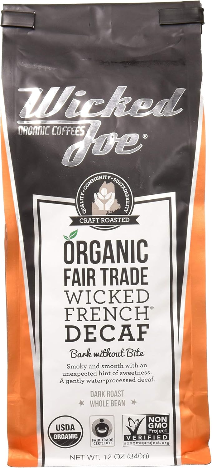 Wicked Joe Organic Coffee French Decaf, Whole Bean, 12 Ounce
