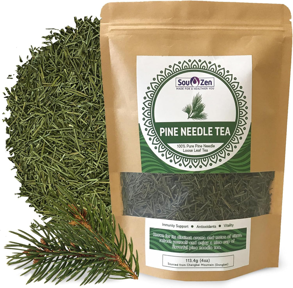 Sou Zen Pine Needle Tea Loose Leaf 4oz (113g) | Premium Quality Wild from Korean Pine Tea Leaves | Raw, Non-GMO and Caffeine-Free | Herbal Tea with No Preservatives | Chinese Medicinal Herb