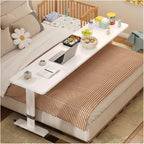 Overbed Table with 360° Wheels, Height Adjustable, Over Bed Table w/Heavy Duty Steel Leg, Standing Mobile Bed Desk