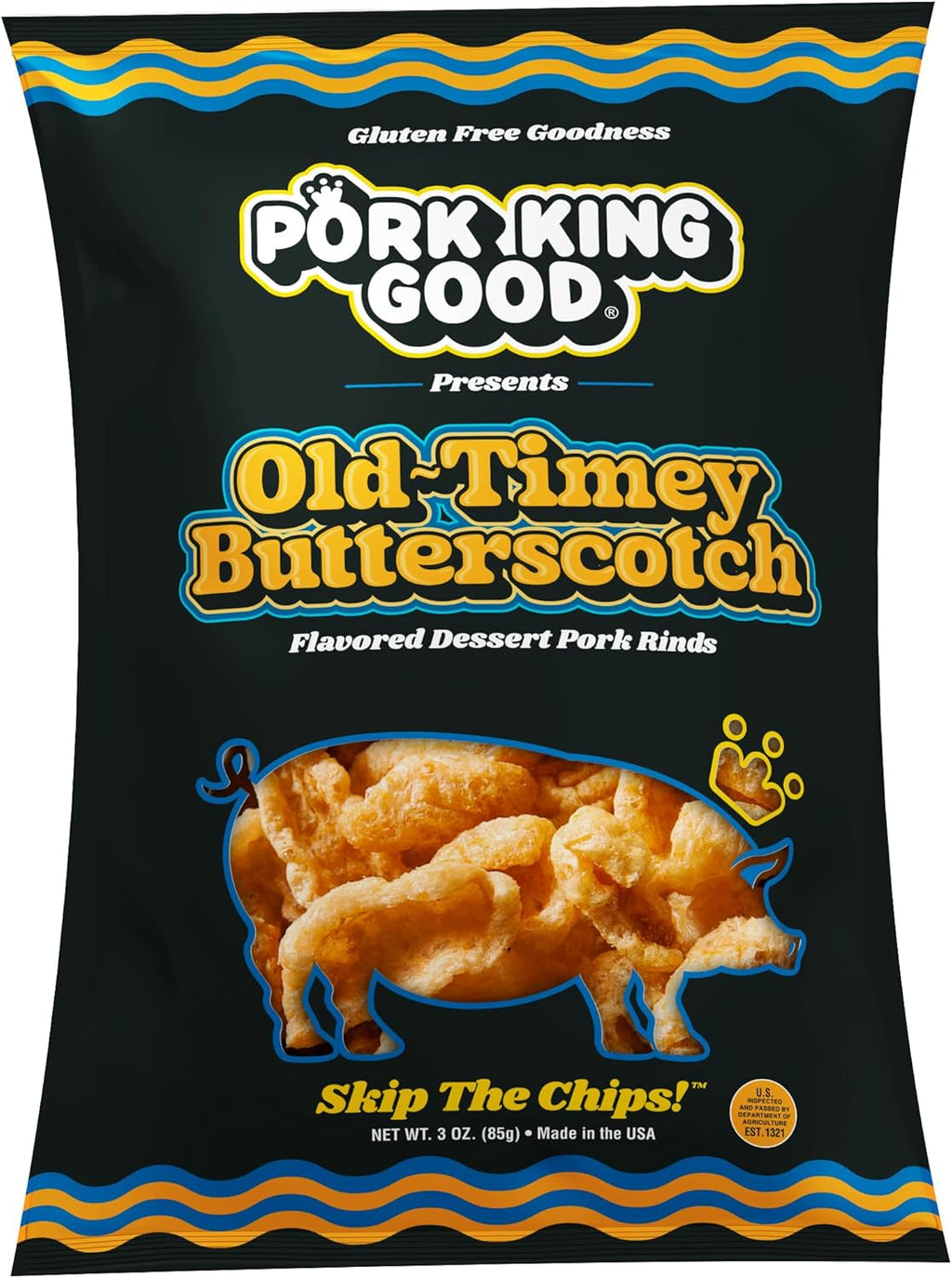 Pork King Good Old-Timey Butterscotch 3 oz Dessert Flavored Pork Rinds - (4Pack) Sweet and Salty, Gluten Free Snacks