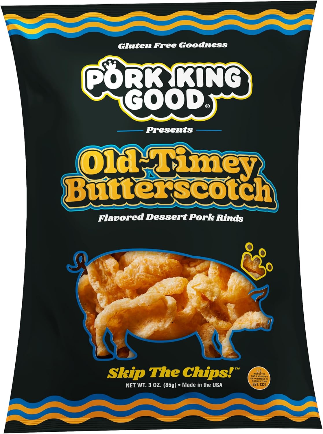 Pork King Good Old-Timey Butterscotch 3 oz Dessert Flavored Pork Rinds - (4Pack) Sweet and Salty, Gluten Free Snacks