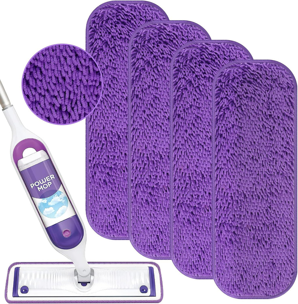 Reusable Power Mop Refill Pads for Swiffer Power Mop Starter Kit - Swifter Powermop Pads Refills - Multi-Surface & Wood Mopping Pad Refil for Floor Cleaning - Washable Microfiber Pad, 4 Pack