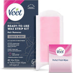 VEET Ready-To-Use Waxing Kit For Women, Wax Strips For Body Hair Removal, Wax Kit For Legs and Body, Personal Care Product, Hair Remover, 40ct Waxing Strips (20 Double-Sided), 4ct Body Wipes
