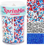 Edible Pearl Sugar Pearl for Cupcakes Cake Decorating, 160g/5.64oz, Red White and Blue Sprinkles, Silver Star Mix, Cake Decorations, Baking Party Holiday Supplies