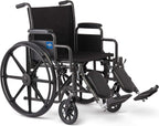 Medline Durable Steel Wheelchair for Elderly and Disabled, Flip-Back Desk-Length Arms, Elevated Leg Rests, 20-Inch Wide Seat, 300-Ib weight capacity, Black