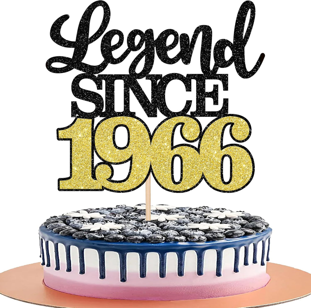 1 PCS Legend Since 1965 Cake Topper Black Gold Glitter Sixty Happy 60th Birthday Cake Pick Cheers to 60 Years Cake Decoration for 60th Birthday Wedding Anniversary Party Decorations Supplies
