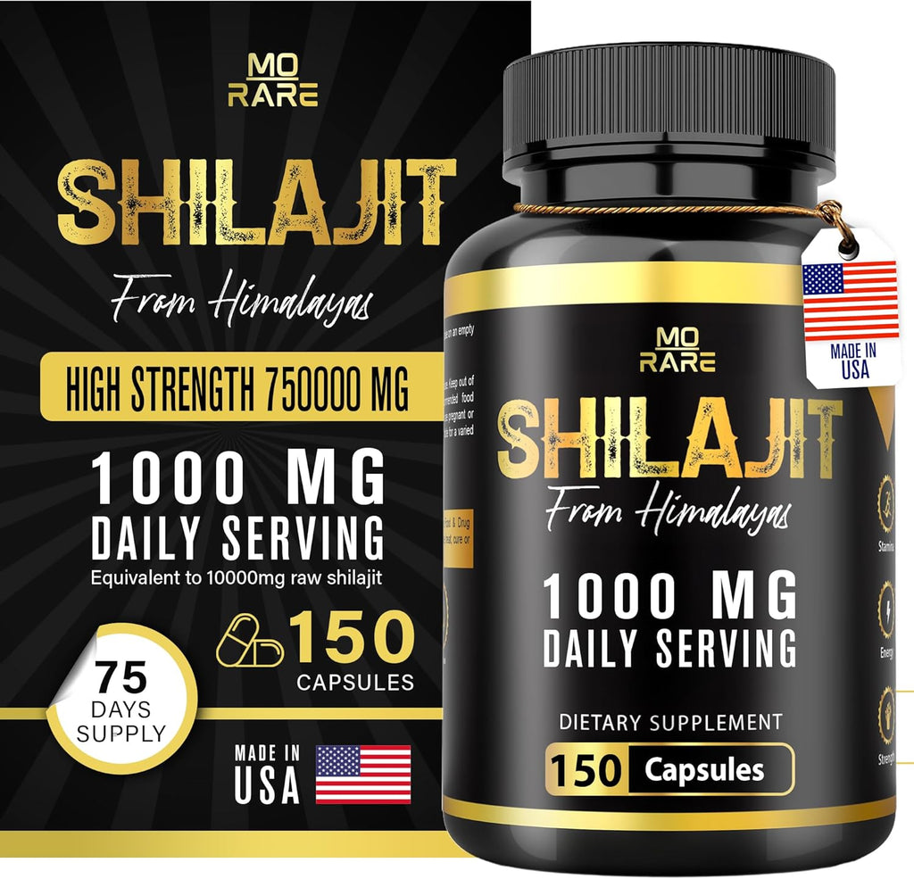 MORARE 150 Shilajit Capsules Himalayan Shilajit for Men & Women, 75 Days Supply, 10,000mg Equivalent per Serving with 85+ Trace Minerals & Fulvic Acid Shilajit Helps Boost Energy & Stamina