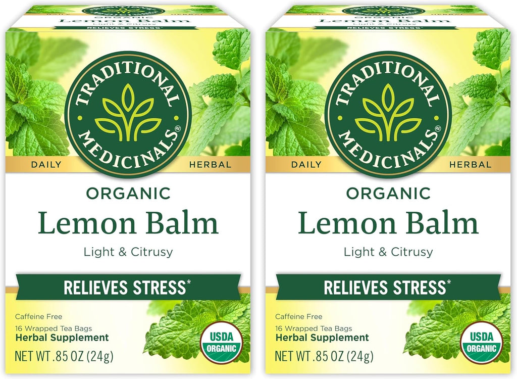 Traditional Medicinals Organic Lemon Balm Tea, Tea Bags | Herbal | Pack of 2 | 16 Count | Calming