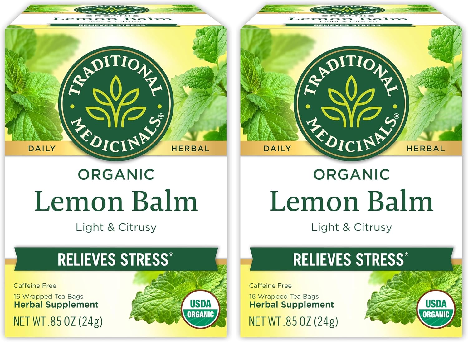 Traditional Medicinals Organic Lemon Balm Tea, Tea Bags | Herbal | Pack of 2 | 16 Count | Calming