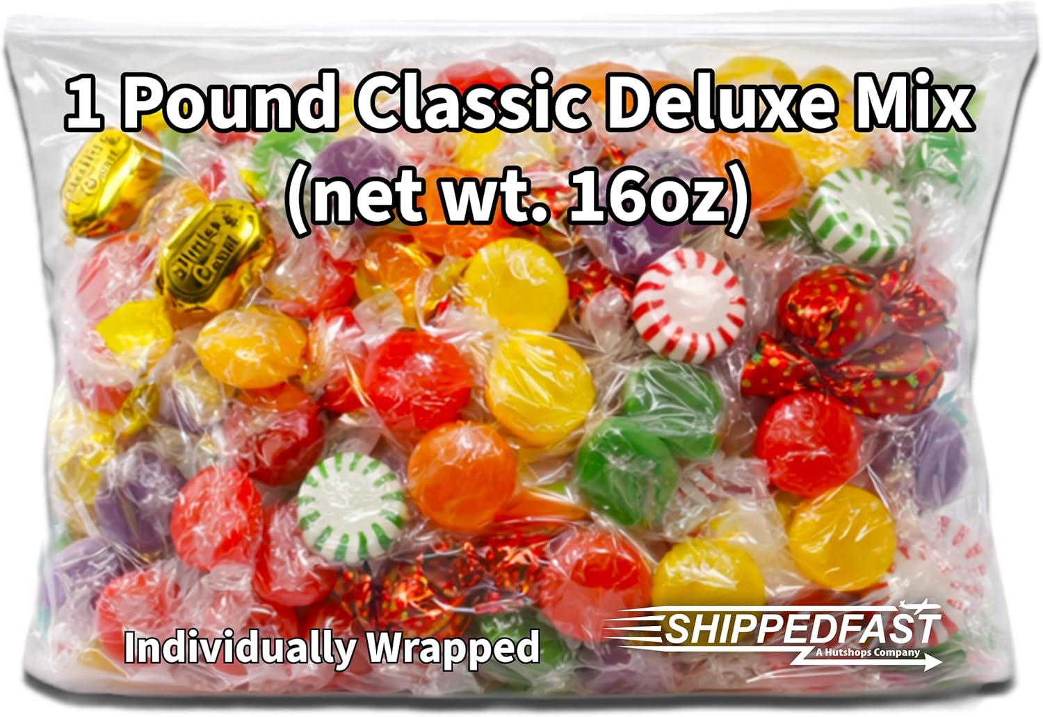 Classic Hard Candy Deluxe Variety Mix Assortment- Sweet Butter & Cream, Strawberry Bon-Bons, Fruit Disc, Cinnamon & Butterscotch Discs, Peppermint & Spearmint Starlights. Individually Wrapped (1 Pound Bag) Net wt. 16oz.