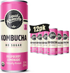 Liquid Remedy Kombucha Sugar Free Organic Drink, Low Calorie, Probiotic Like Tea for Gut Health - Raspberry Lemonade - 8.5 Fl Oz Can, 12-Pack