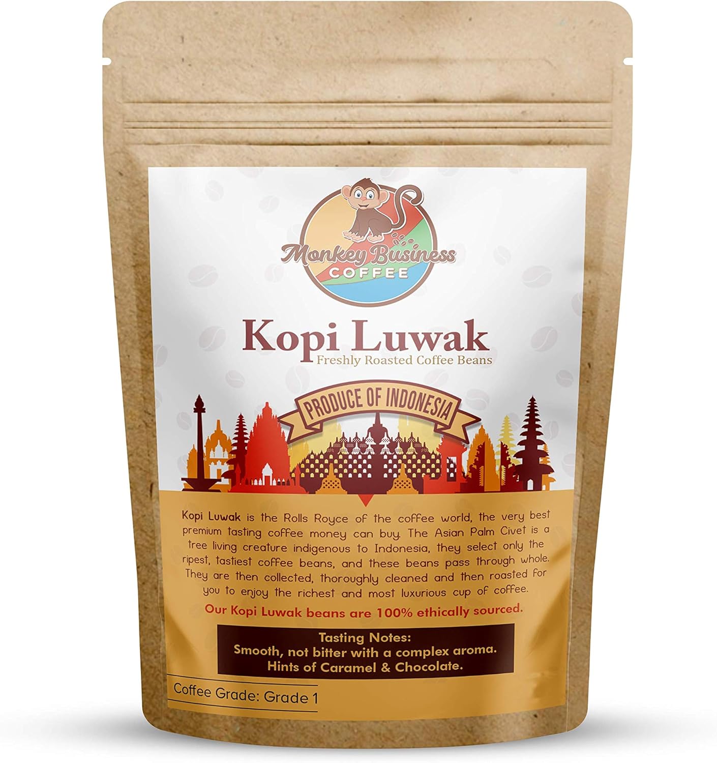 Monkey Business Coffee - Wild Kopi Luwak Coffee Ground Beans - Sustainably Sourced (from Indonesia) - 2 Kilograms