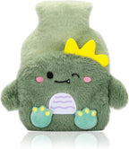 Green Rubber Hot Water Bottle with Soft Removable Knit Outer Lid, Classic Rubber Hot and Cold Water Bottle with Cute Image Hand Feet Warmer and Shoulder Pain Relief