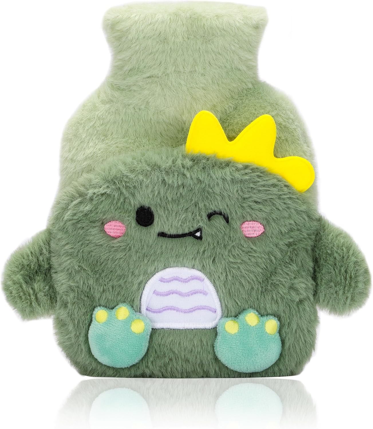 Green Rubber Hot Water Bottle with Soft Removable Knit Outer Lid, Classic Rubber Hot and Cold Water Bottle with Cute Image Hand Feet Warmer and Shoulder Pain Relief