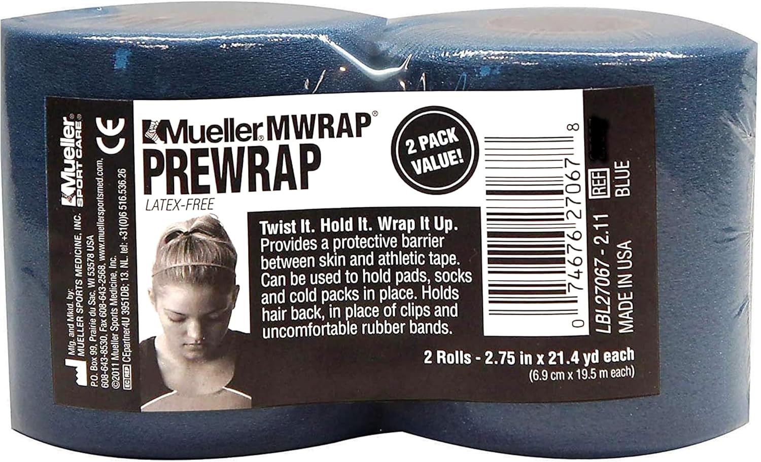Mueller Sports Medicine MWrap, Pre Wrap, Athletic Tape Underwrap for Sports, Hair, Ankles, Wrist, Hands and Knees, Water-Resistant, Latex Free, 2.75" x 21.4 Yards Per Roll, 2 Rolls
