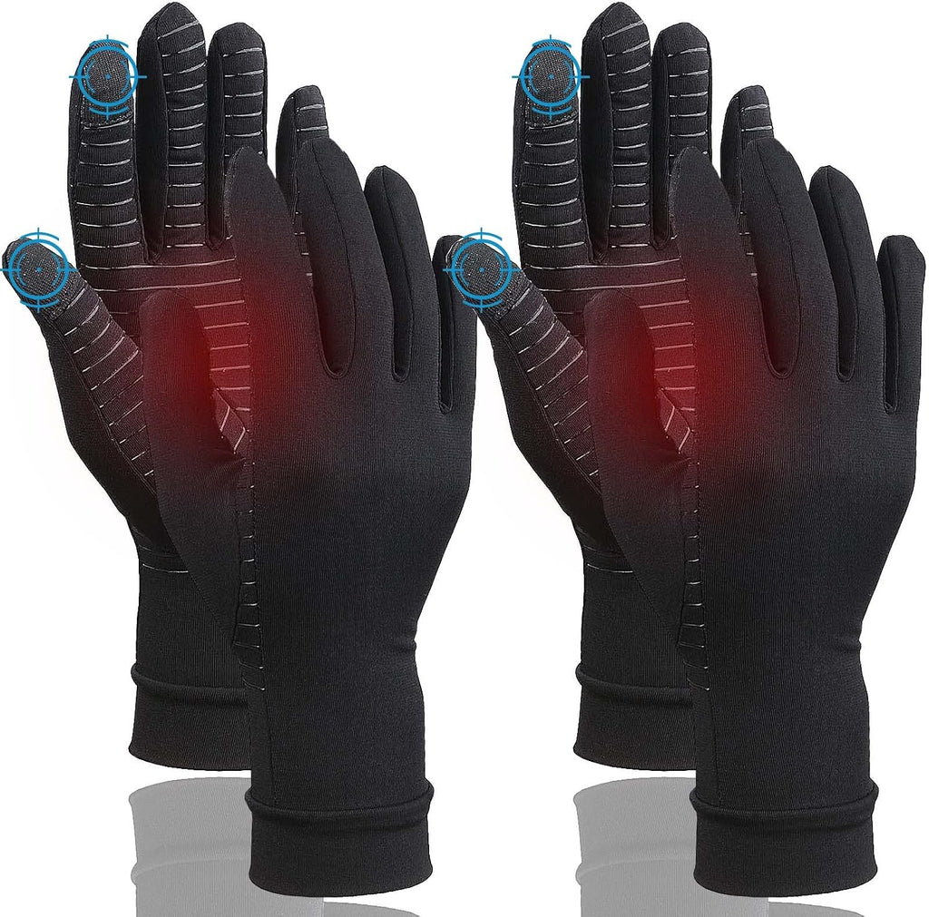 2 Pairs Full Finger Compression Gloves for Women Men, Copper Arthritis Gloves for Rheumatoid,Osteoarthritis,Carpal Tunnel,Tendonitis, Joint Swelling,Hand Pain Relief With Touchscreen Tips (Medium)