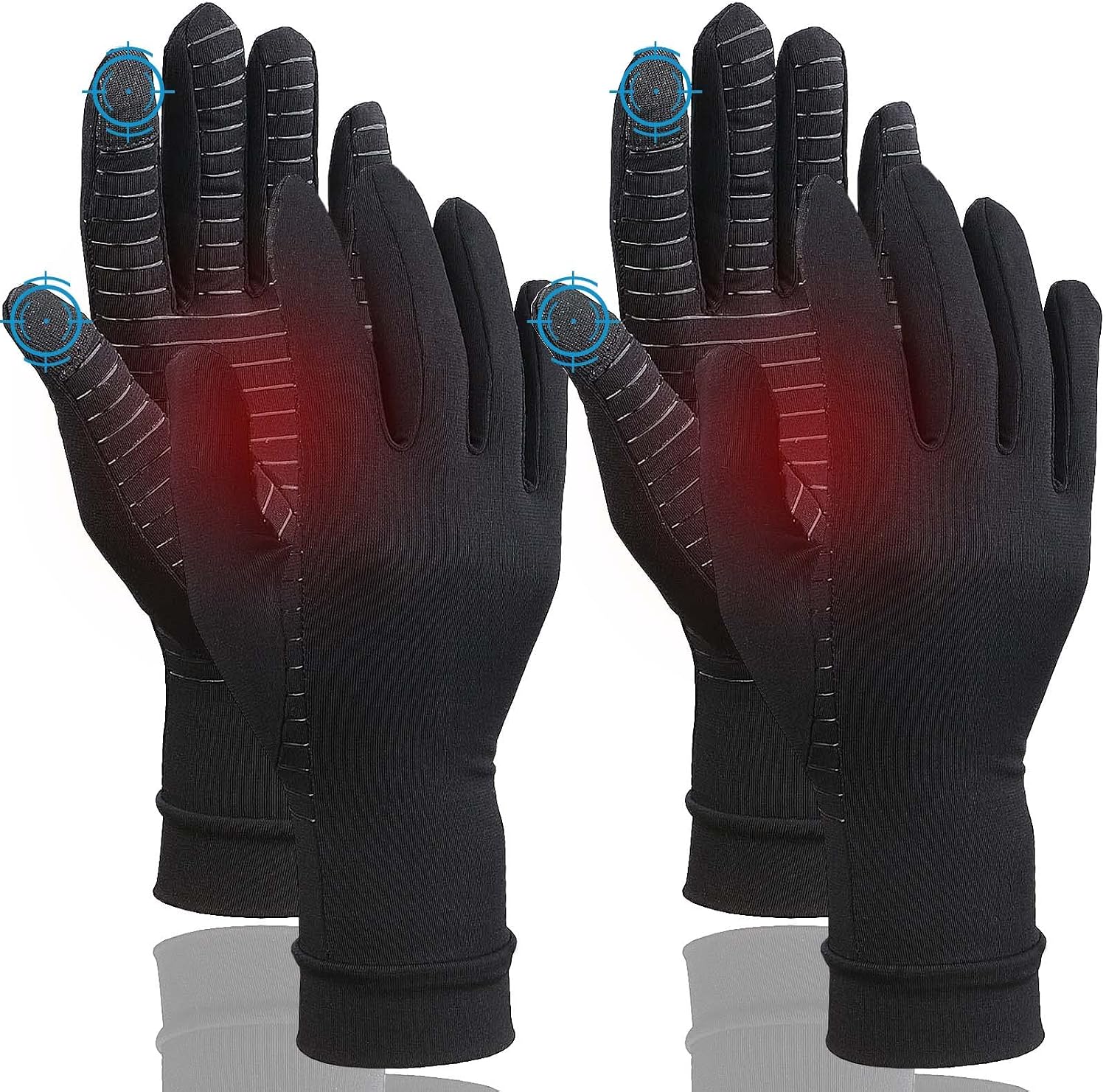 2 Pairs Full Finger Compression Gloves for Women Men, Copper Arthritis Gloves for Rheumatoid,Osteoarthritis,Carpal Tunnel,Tendonitis, Joint Swelling,Hand Pain Relief With Touchscreen Tips (Medium)