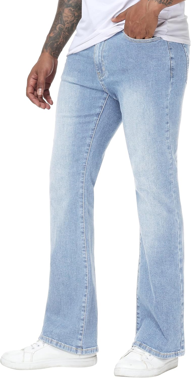 MZNBURAM Men's Flared Jeans Slim Fit Bell Bottom Denim Pants - Stretch Old Money Quiet Luxury Casual Everyday Trousers