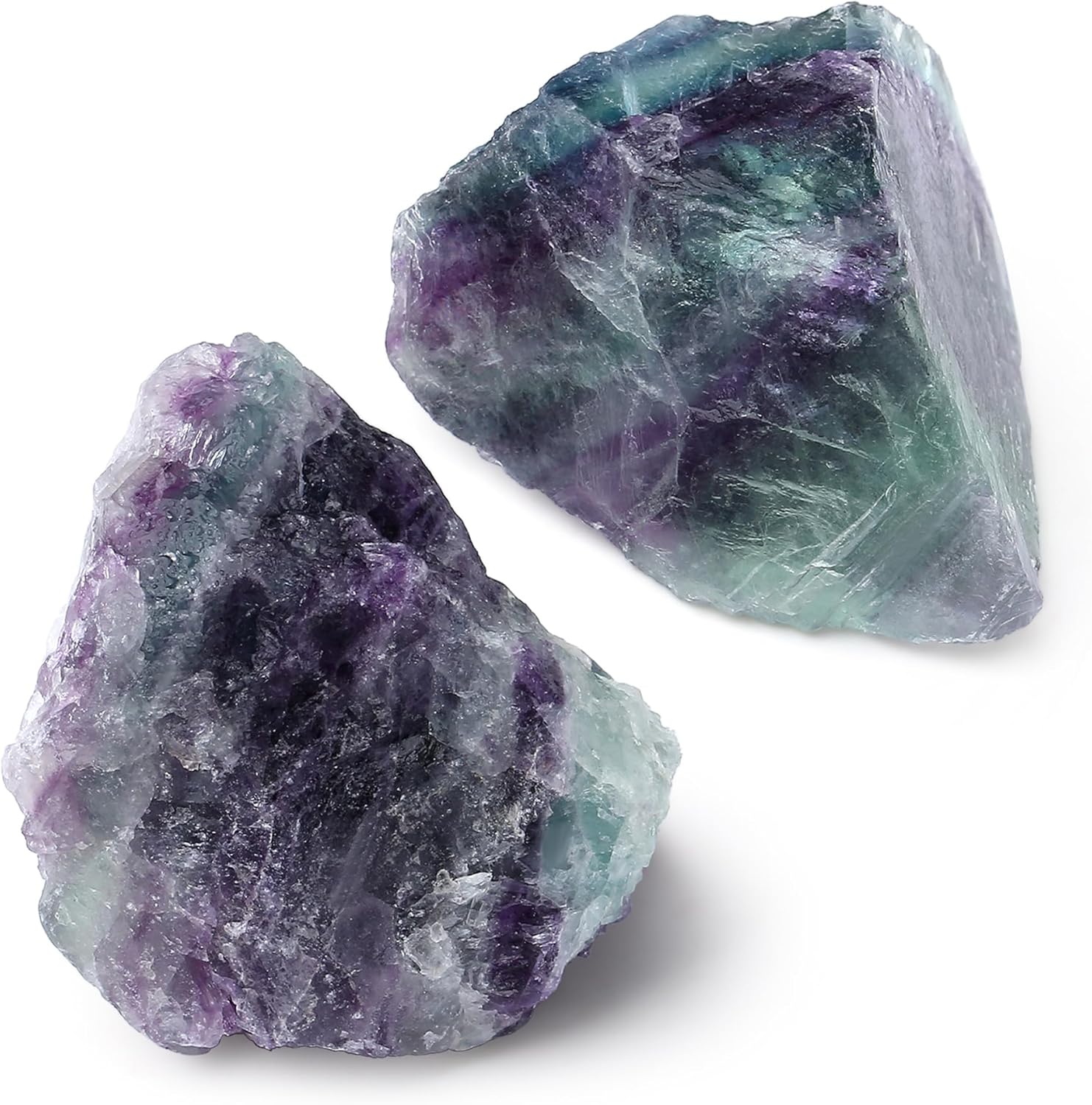 QINJIEJIE Fluorite Crystal 2PCS Raw Crystals 1.8-2.2'' Color Stones Natural Crystals Healing Stones Bulk Large Stones for Tumbling Cabbing Fountain Rocks Polishing Handmade DIY Gifts