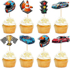 35PCS Race Car Cupcake Toppers Sparkling Trophy Flag Racing Cake Selected Racing Theme, Car Theme Party Supplies Baby Shower Boy Birthday Party Cake Decoration Supplie