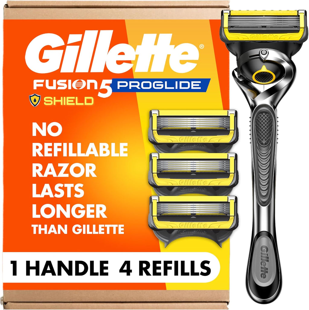 Gillette ProGlide Shield Men's Razor, 5 Bladed Razor, with Precision Trimmer, Comfortglide Lubrication, Glide and Comfort, Handle + 4 Blade Refills, Holiday Gifts for Men