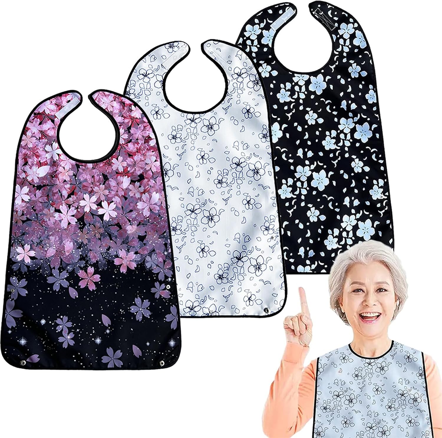 VOPHIA Adult Bibs for Women Washable Bib Reusable Waterproof Clothing Protector with Optional Crumb Catcher