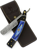 Damascus Straight Razor - Custom Shaving Blade for men - Damascus Steel Barber Approved - Straight Edge Razor For Men - Mens Shaving Razor Kit -Travel Case - Best Gift Set For Him